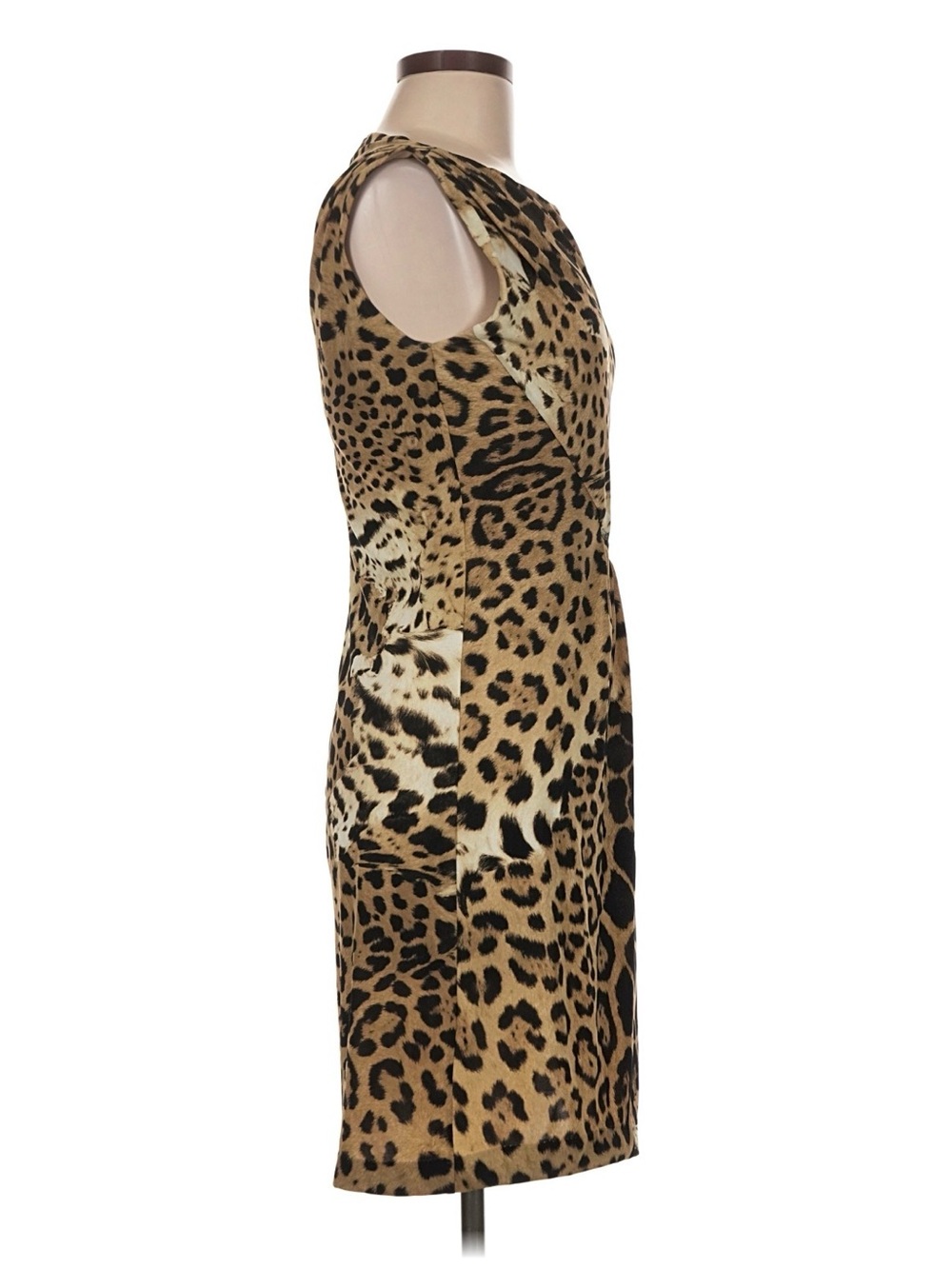 Roberto Cavalli Leopard-Print Sleeveless Sheath Dress in Brown, Black, Cream - Picture 3 of 4
